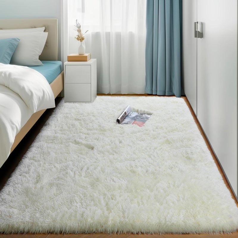 Amdrebio Ivory Area Rugs for Bedroom Living Room, 5x8 Soft Fluffy Modern Indoor Cute Carpet for Kids Room, Home Decor, Thick Fuzzy Rugs for Playroom Nursery Dorm Classroom, Cozy Furry Cream White Rug - Image 5